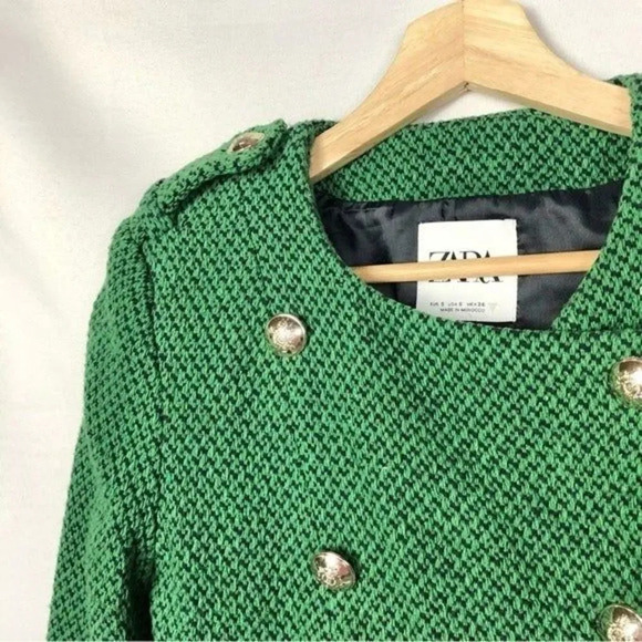 Zara Lawn Green Textured Weave Cropped Blazer Jacket S - Picture 5 of 7